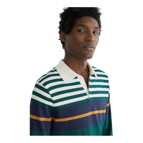 NWT J.Crew Heritage cotton sweater-polo in mixed stripe Sz L BS409 - Picture 2 of 13